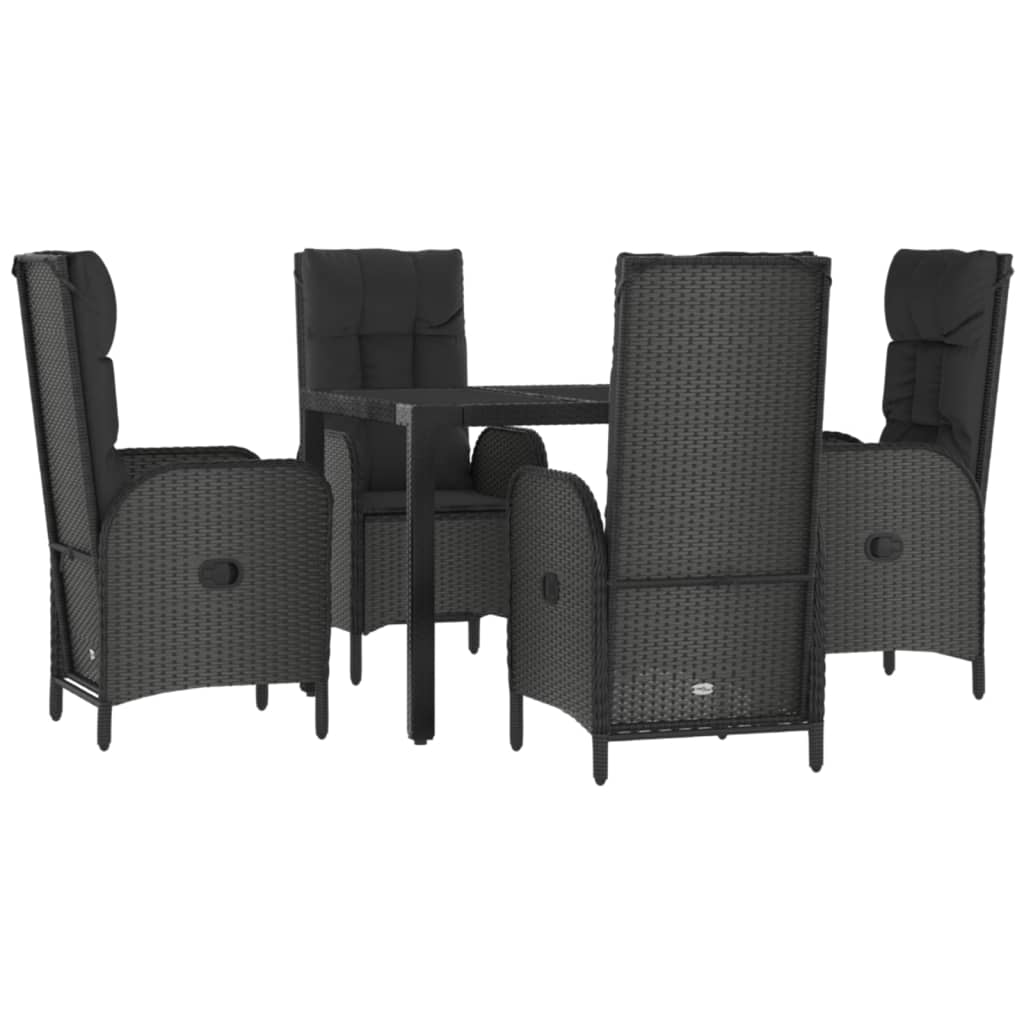 5 pcs conjunto de jantar p/ jardim c/ almofadões vime PE preto
