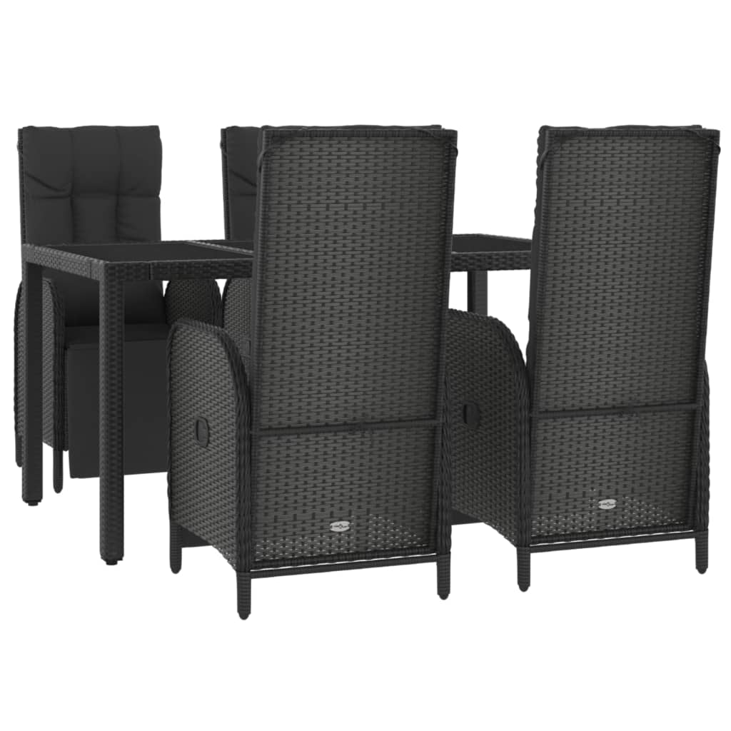 5 pcs conjunto de jantar p/ jardim c/ almofadões vime PE preto