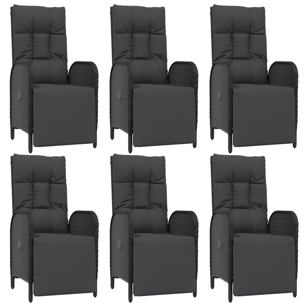 7 pcs conjunto de jantar p/ jardim c/ almofadões vime PE preto