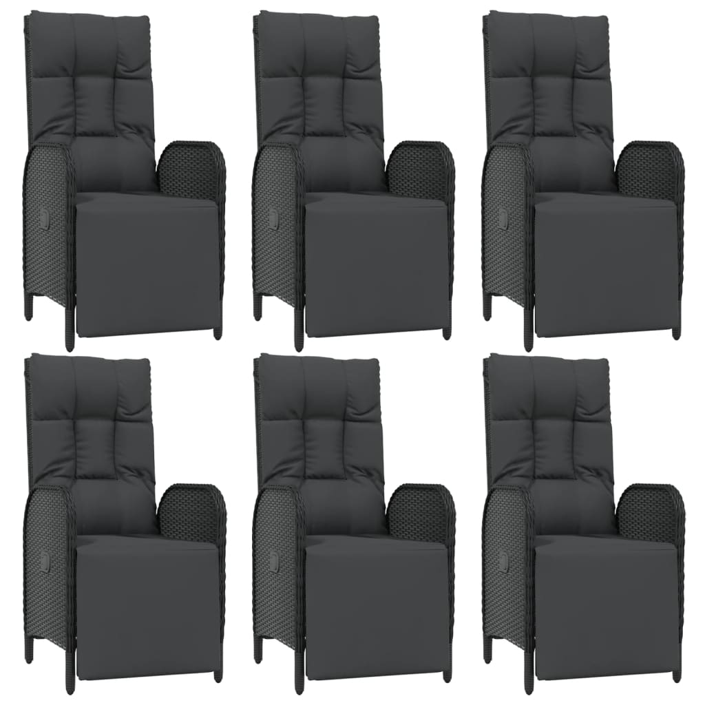 7 pcs conjunto de jantar p/ jardim c/ almofadões vime PE preto