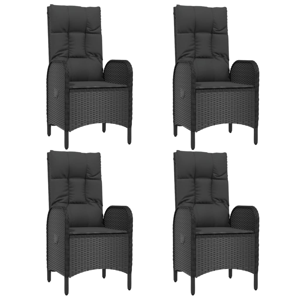 7 pcs conjunto de jantar p/ jardim c/ almofadões vime PE preto