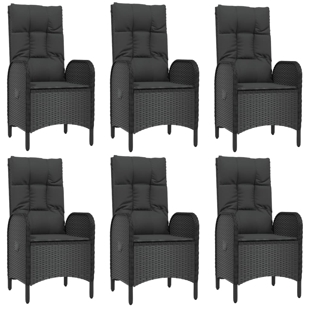 7 pcs conjunto de jantar p/ jardim c/ almofadões vime PE preto