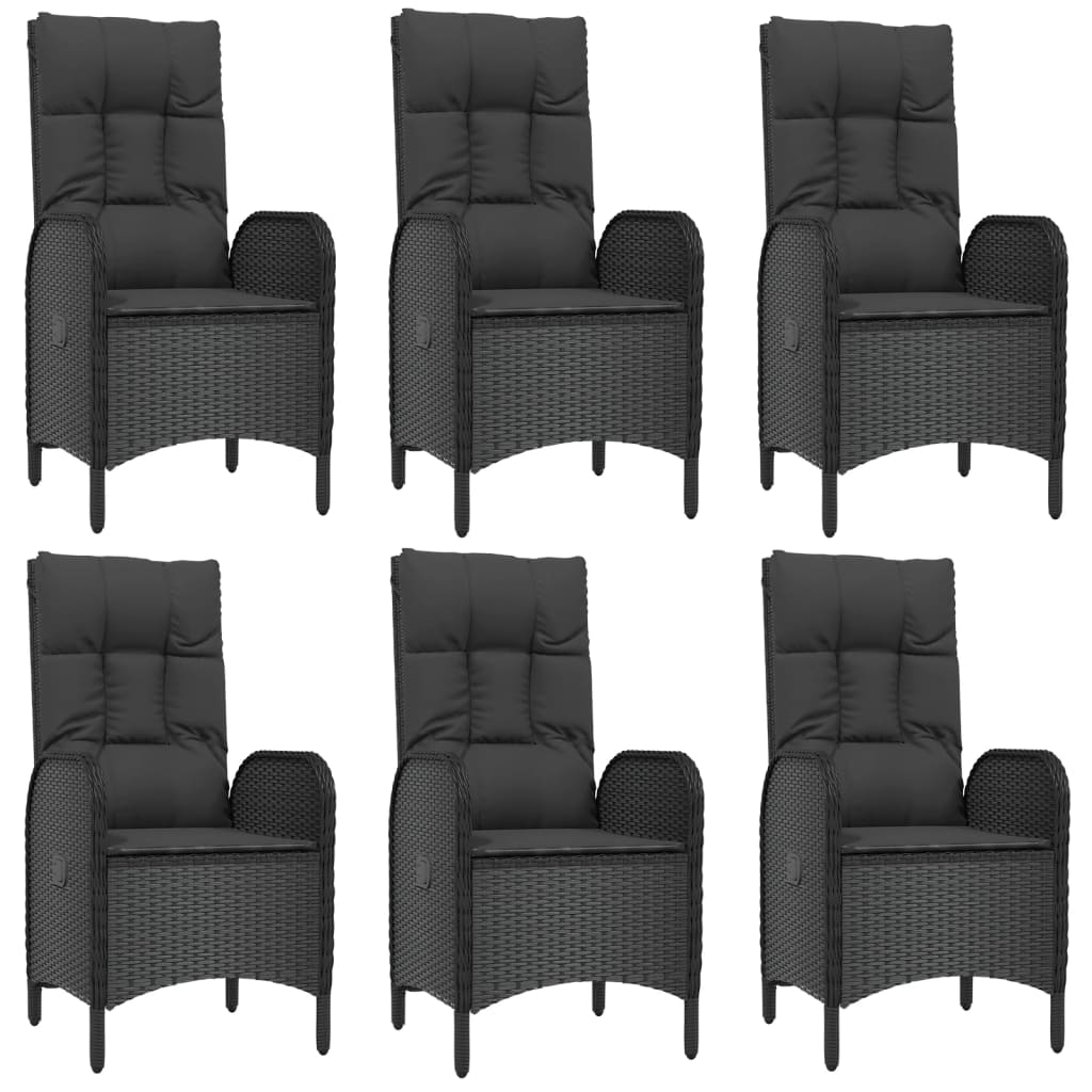 7 pcs conjunto de jantar p/ jardim c/ almofadões vime PE preto