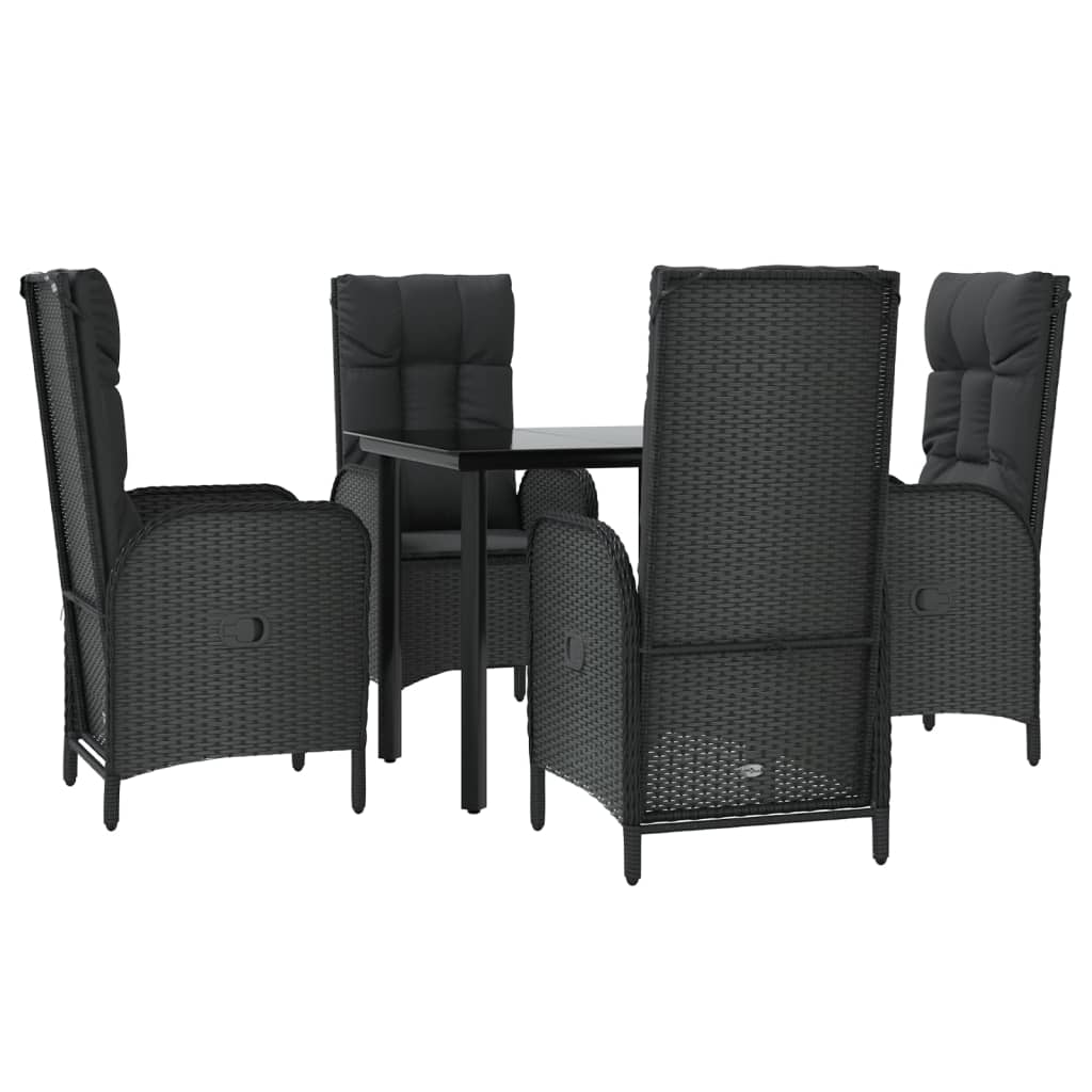 5 pcs conjunto de jantar p/ jardim c/ almofadões vime PE preto