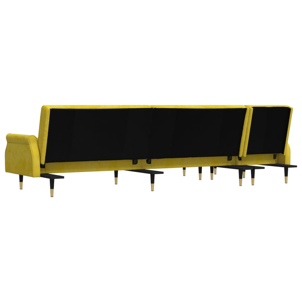 Sofá-cama em forma de L 271x140x70 cm veludo amarelo