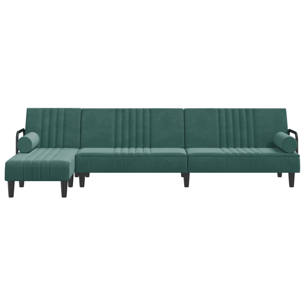 Sofá-cama em forma de L 260x140x70 cm veludo verde-escuro