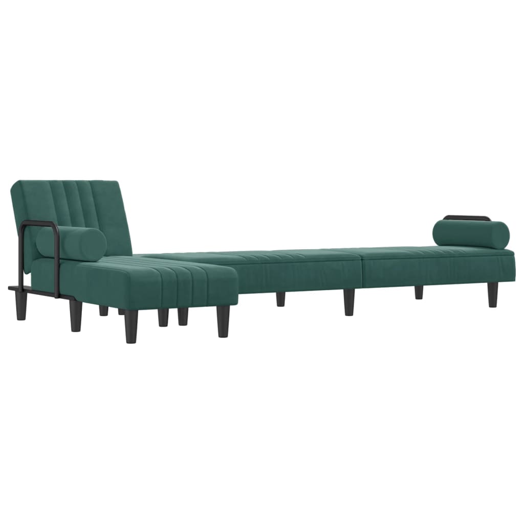 Sofá-cama em forma de L 260x140x70 cm veludo verde-escuro
