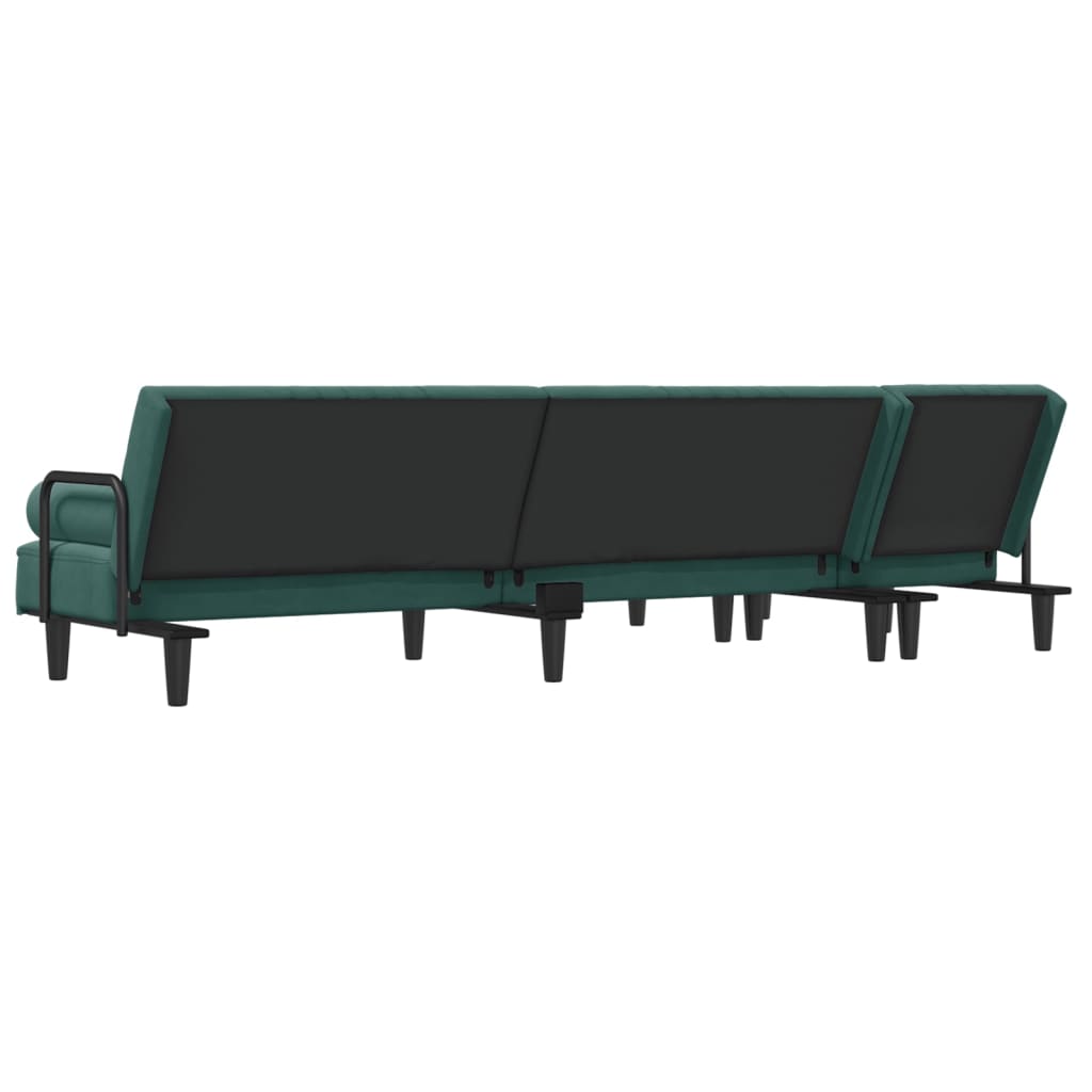 Sofá-cama em forma de L 260x140x70 cm veludo verde-escuro