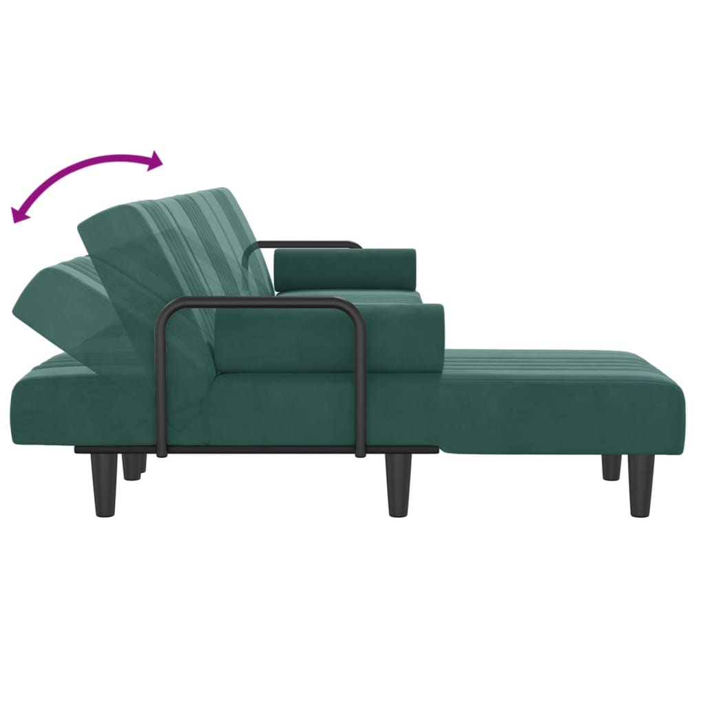 Sofá-cama em forma de L 260x140x70 cm veludo verde-escuro