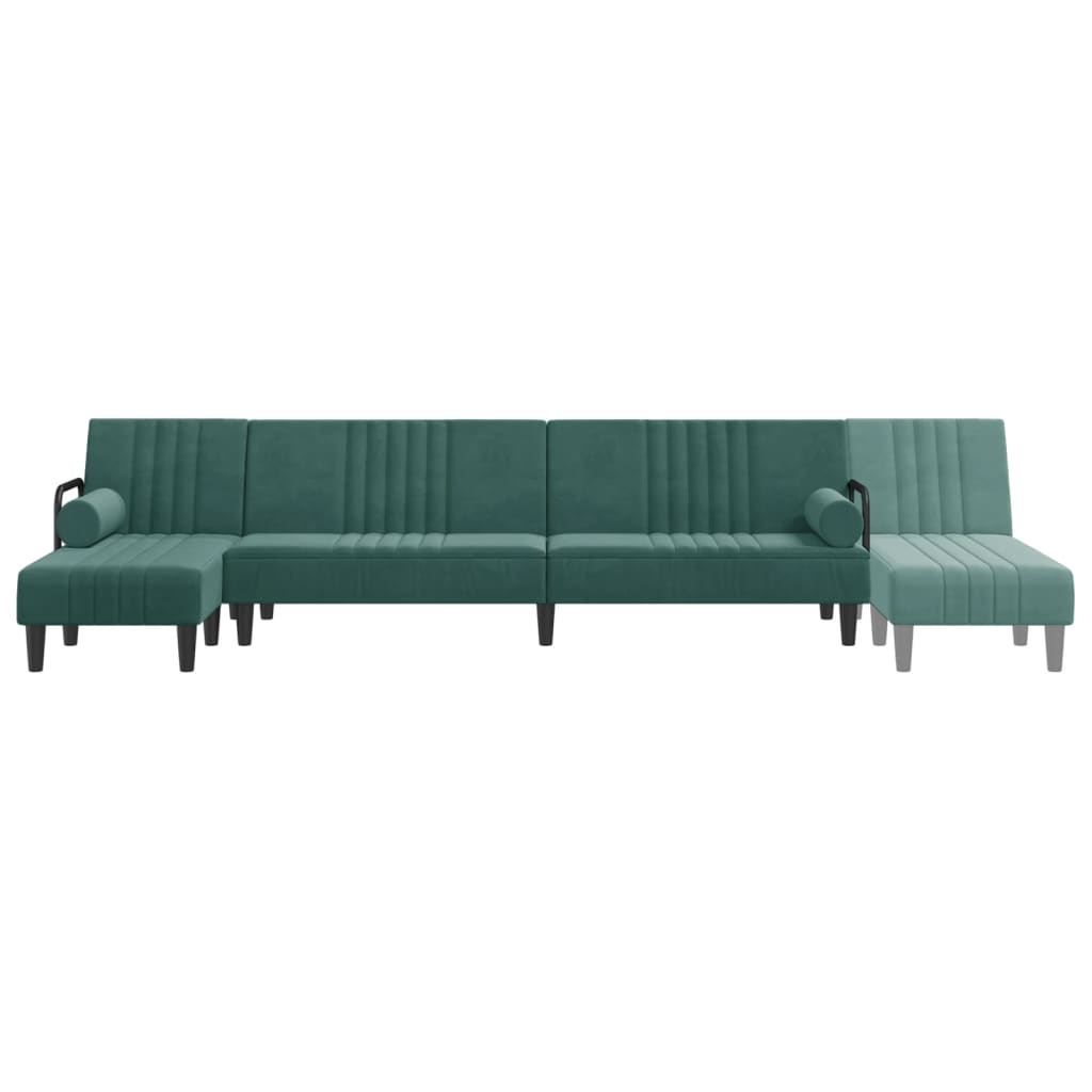 Sofá-cama em forma de L 260x140x70 cm veludo verde-escuro