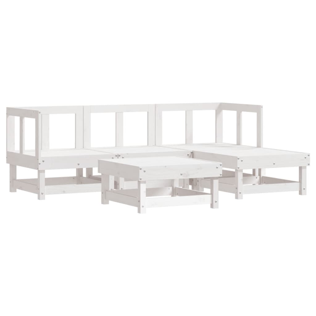 5pcs conjunto lounge jardim c/ almofadões madeira maciça branco