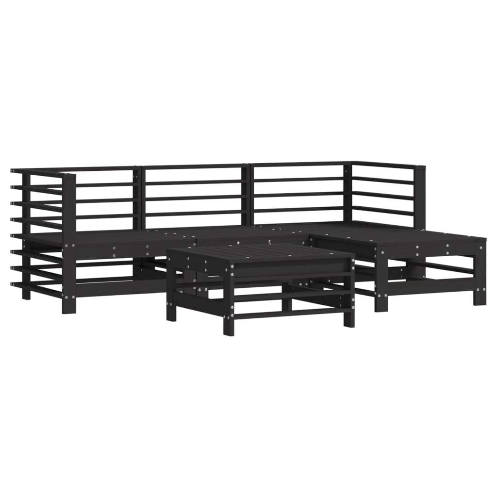 5pcs conjunto lounge jardim com almofadões madeira maciça preto