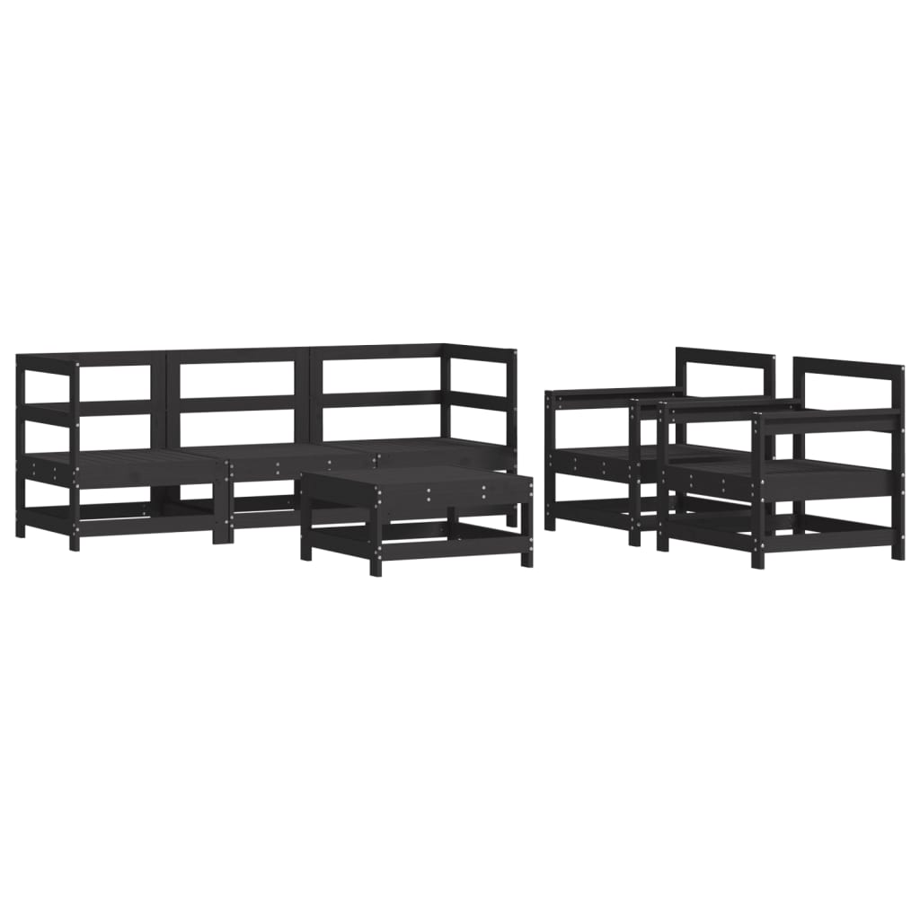 6pcs conjunto lounge jardim c/ almofadões madeira maciça preto