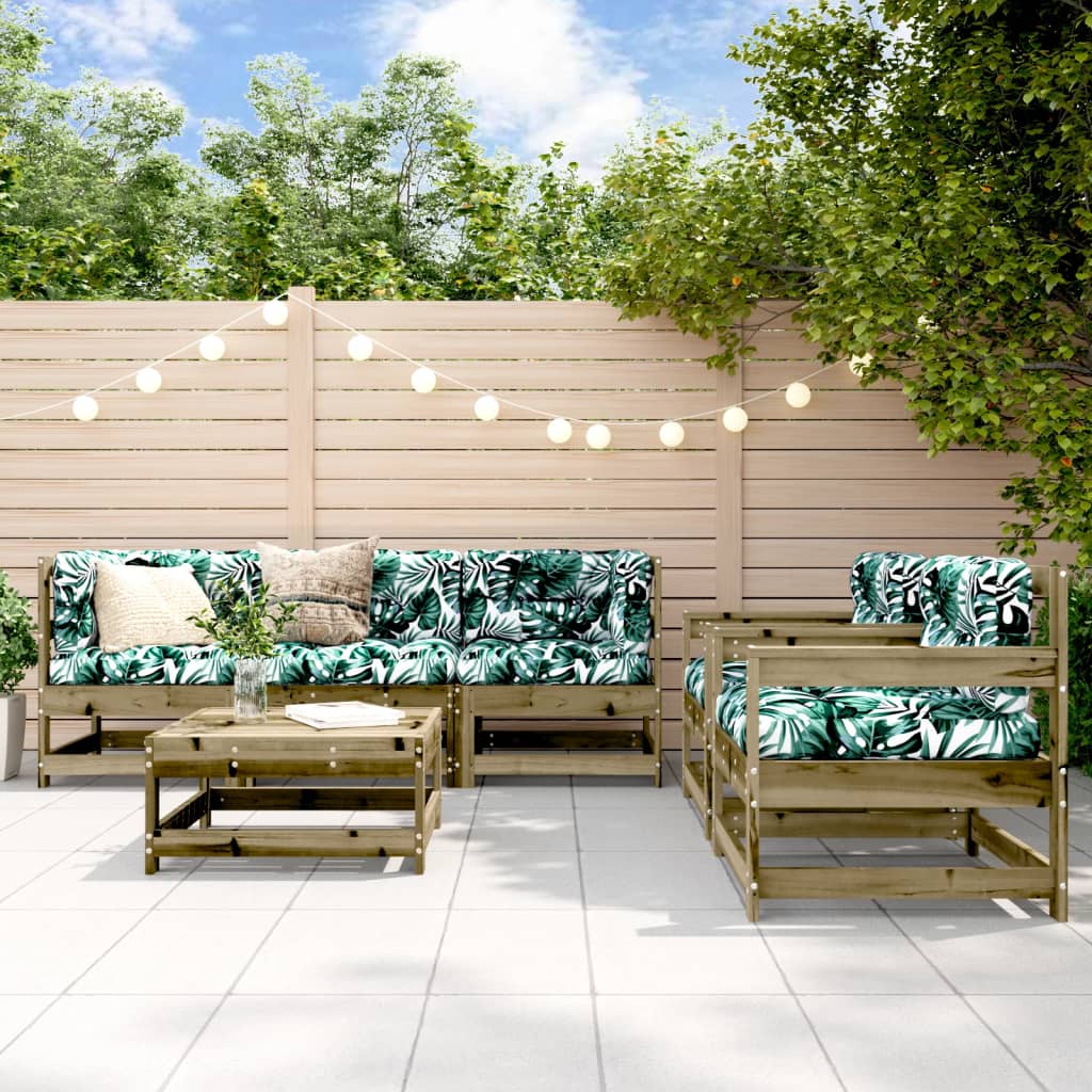 6 pcs conjunto lounge de jardim c/ almofadões pinho impregnado