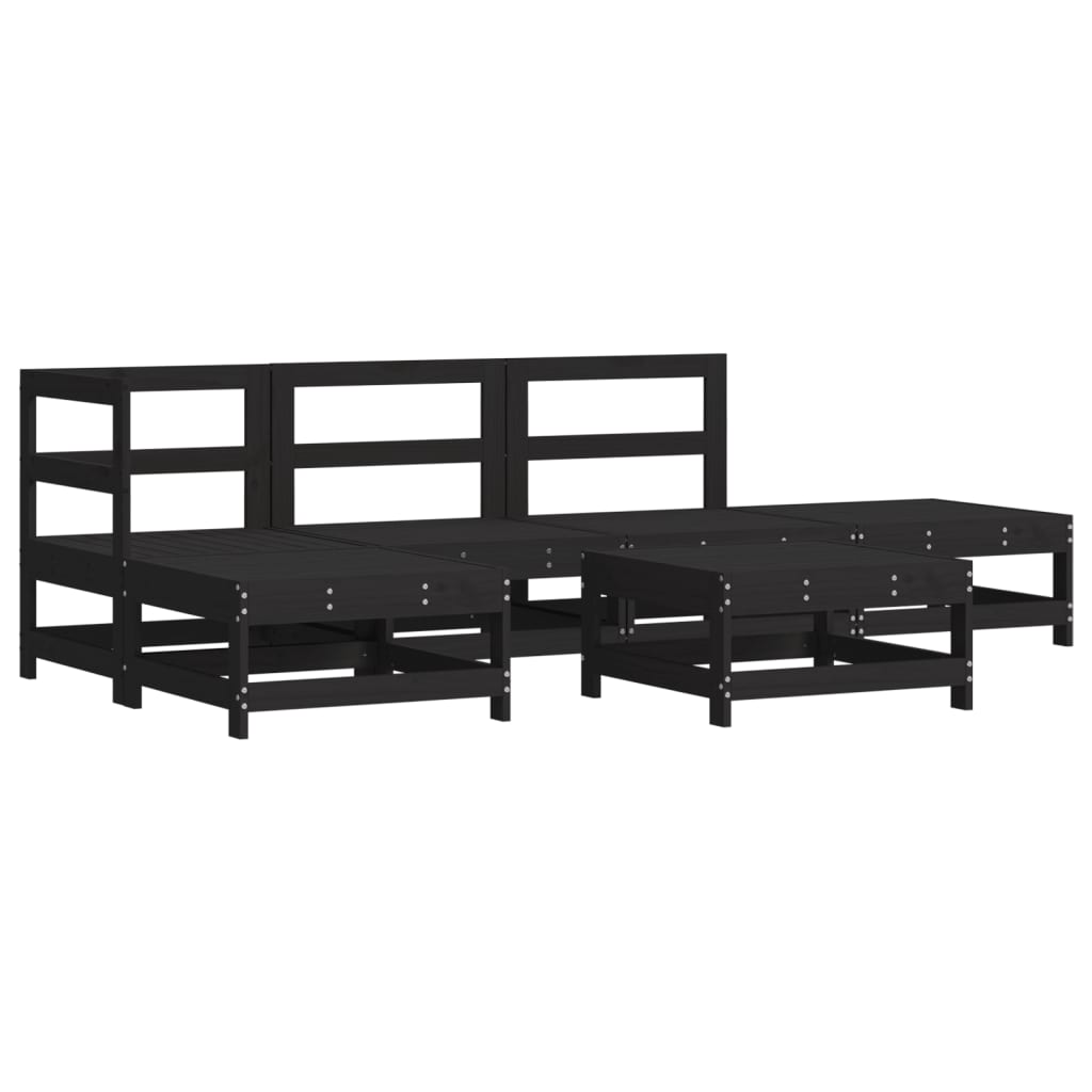 6pcs conjunto lounge jardim c/ almofadões madeira maciça preto