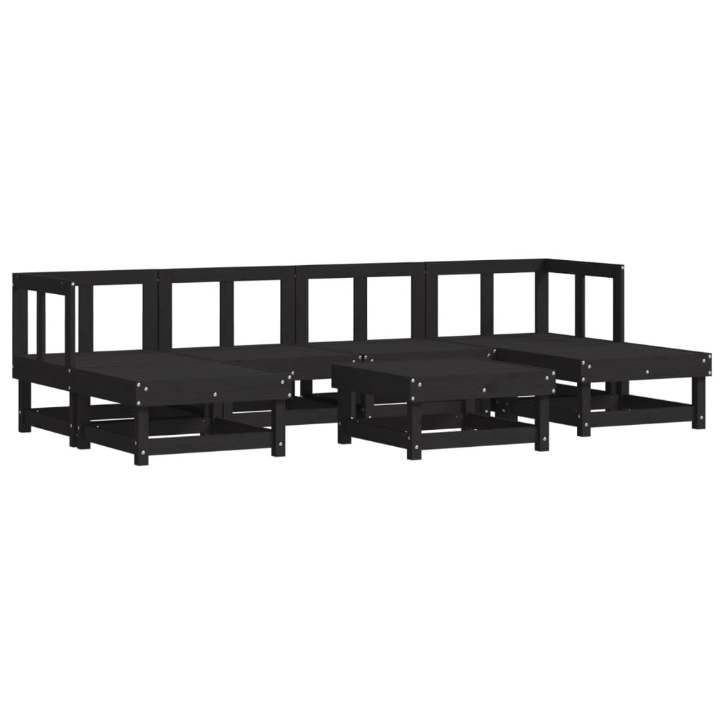 7 pcs conjunto lounge jardim c/ almofadões madeira maciça preto