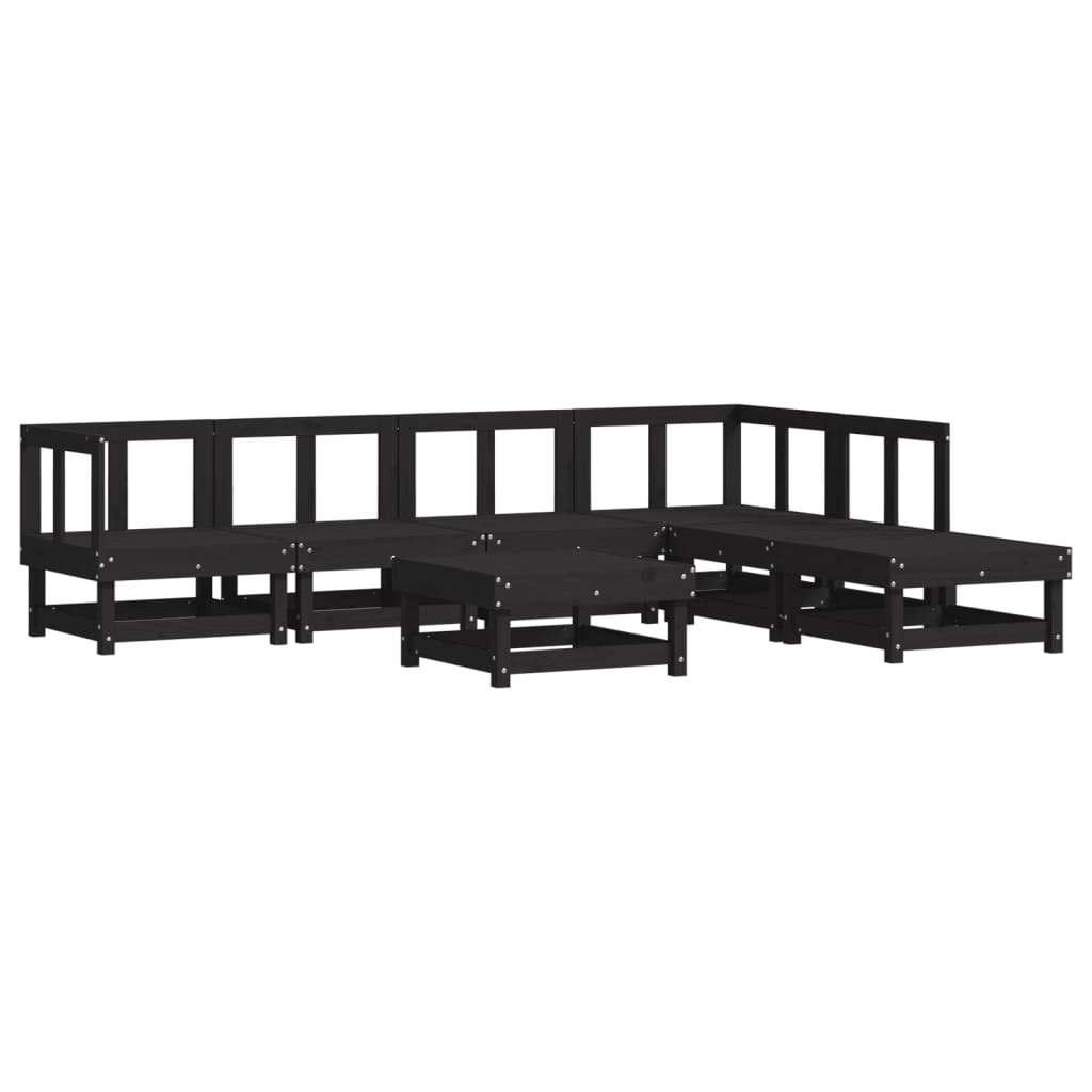 7 pcs conjunto lounge jardim c/ almofadões madeira maciça preto