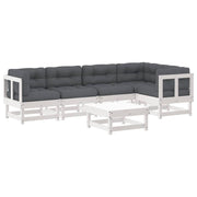 6pcs conjunto lounge jardim c/ almofadões madeira maciça branco