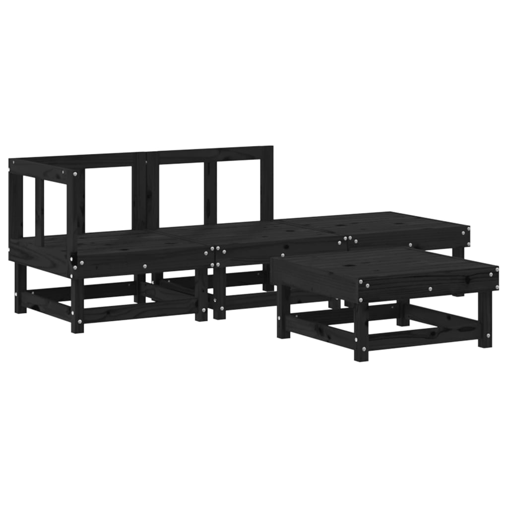 4pcs conjunto lounge jardim c/ almofadões madeira maciça preto