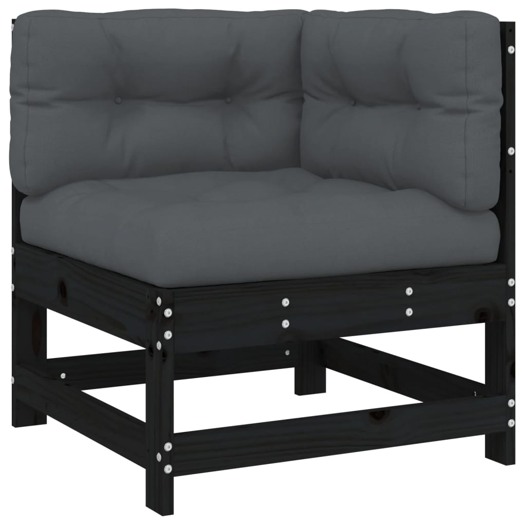 4pcs conjunto lounge jardim c/ almofadões madeira maciça preto