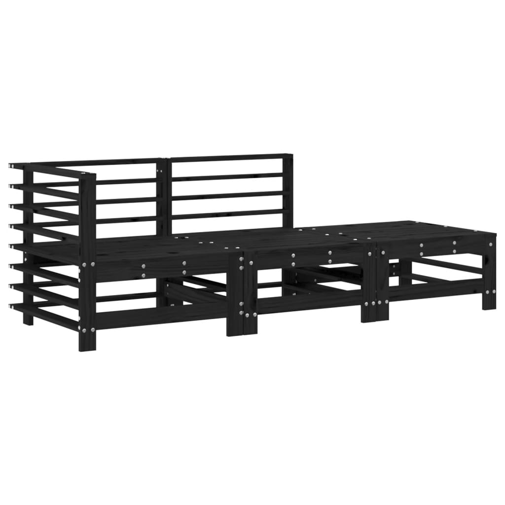 3 pcs conjunto lounge jardim c/ almofadões madeira maciça preto