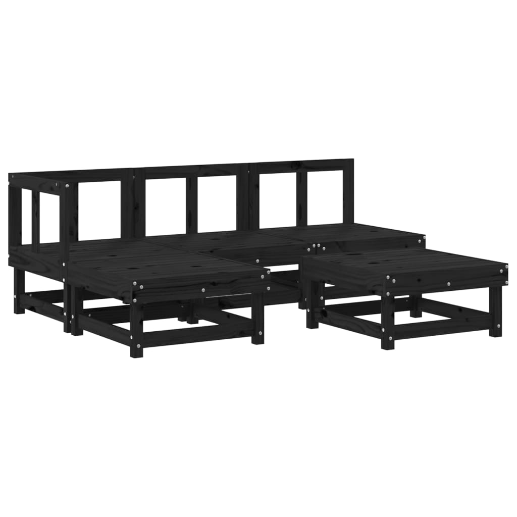 5pcs conjunto lounge jardim com almofadões madeira maciça preto