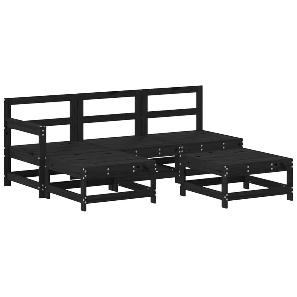 5pcs conjunto lounge jardim com almofadões madeira maciça preto