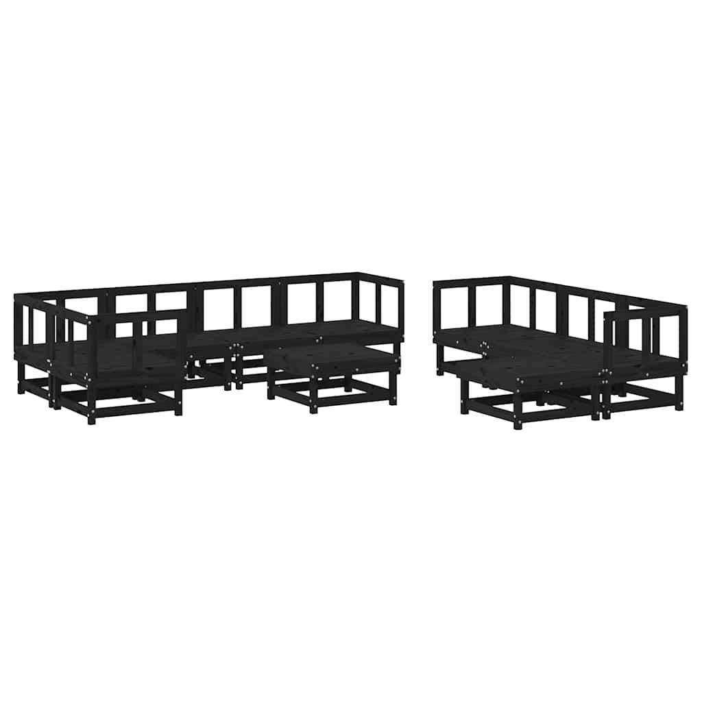 10pcs conjunto lounge jardim c/ almofadões madeira maciça preto