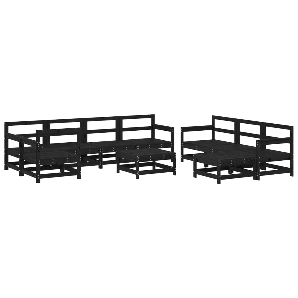 10pcs conjunto lounge jardim c/ almofadões madeira maciça preto