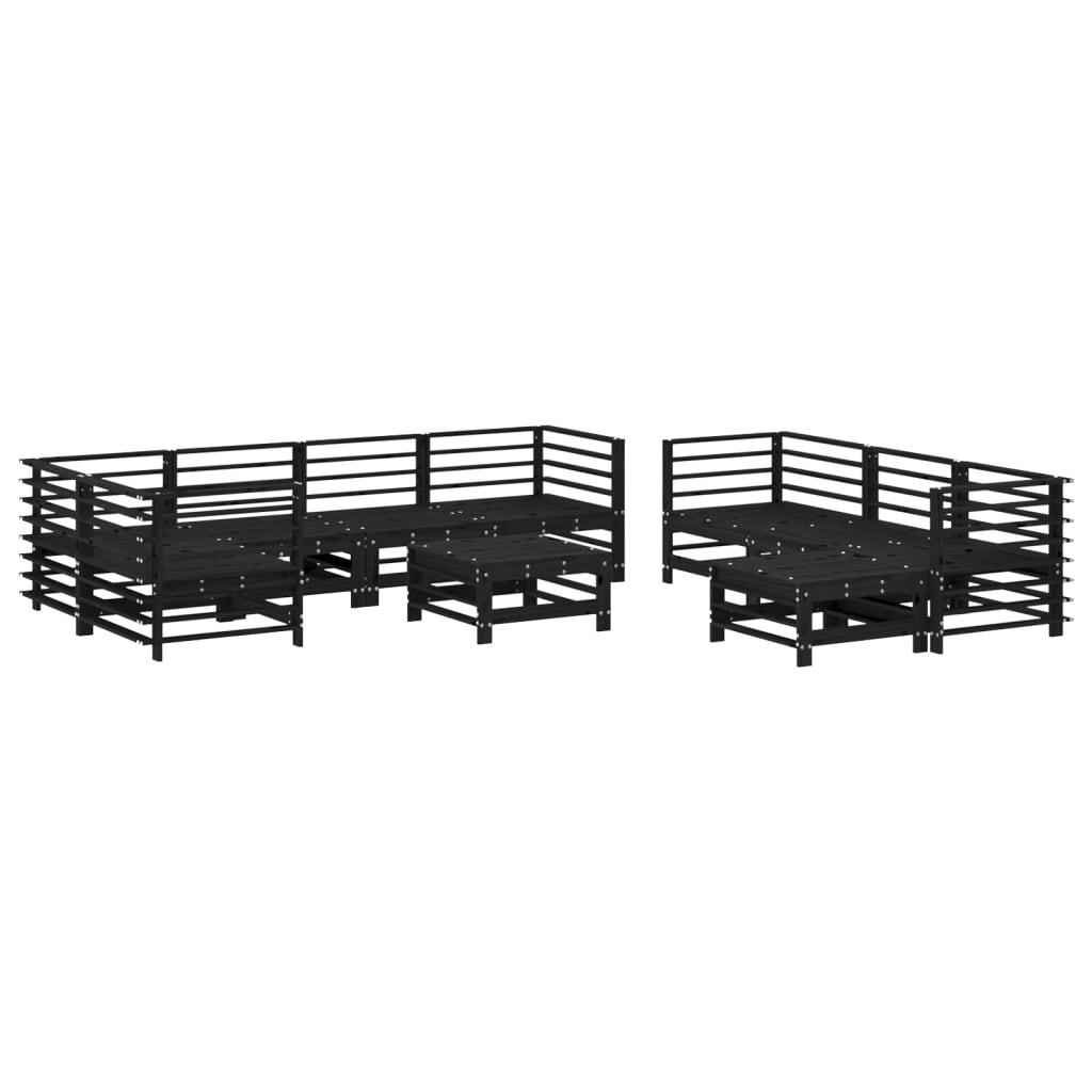 10pcs conjunto lounge jardim c/ almofadões madeira maciça preto