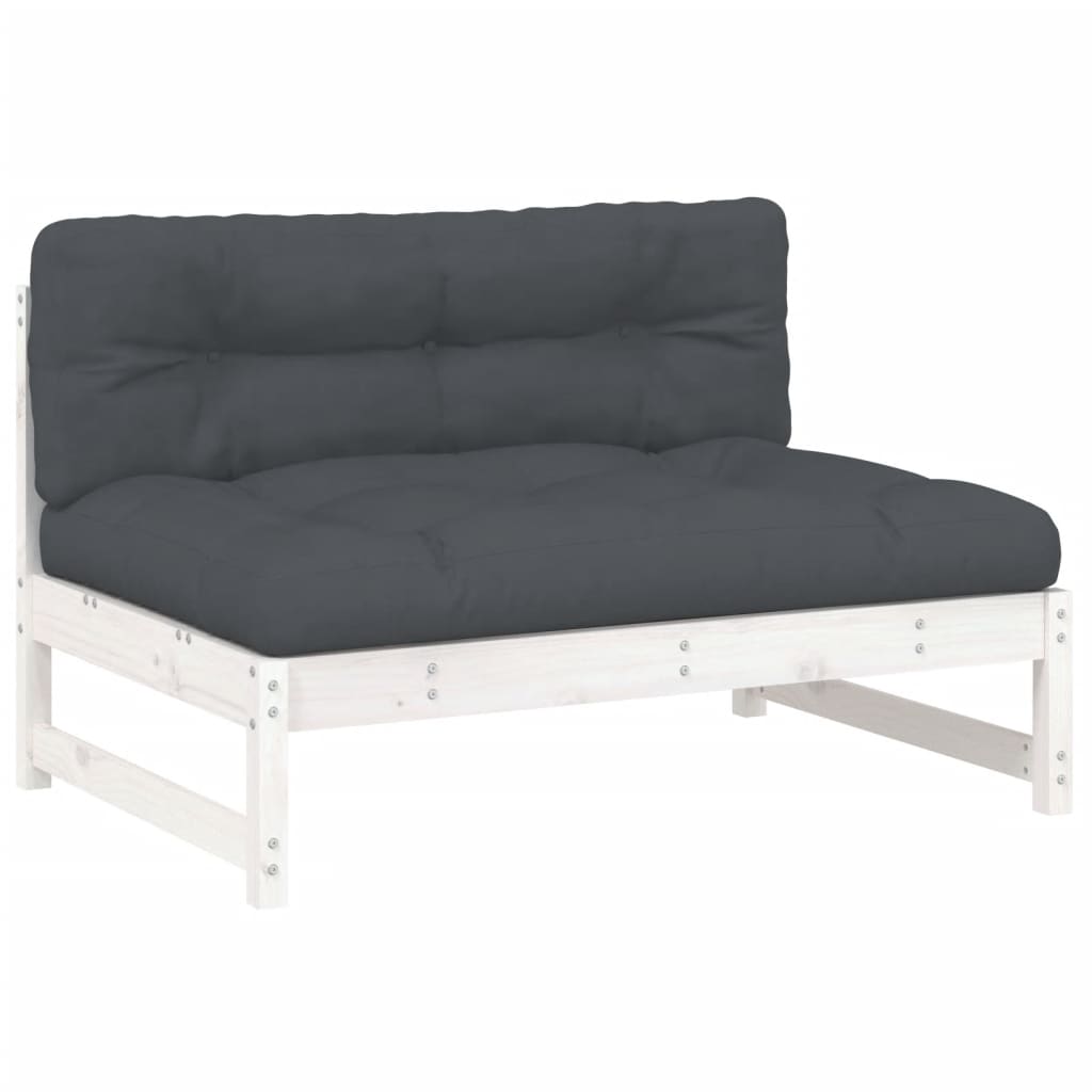 2pcs conjunto lounge jardim c/ almofadões madeira maciça branco