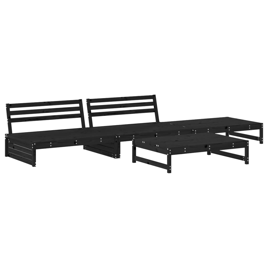 4pcs conjunto lounge jardim c/ almofadões madeira maciça preto