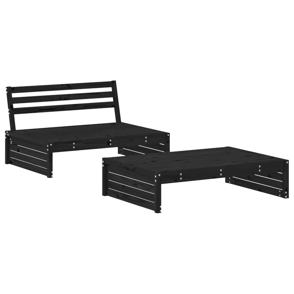 2pcs conjunto lounge jardim c/ almofadões madeira maciça preto