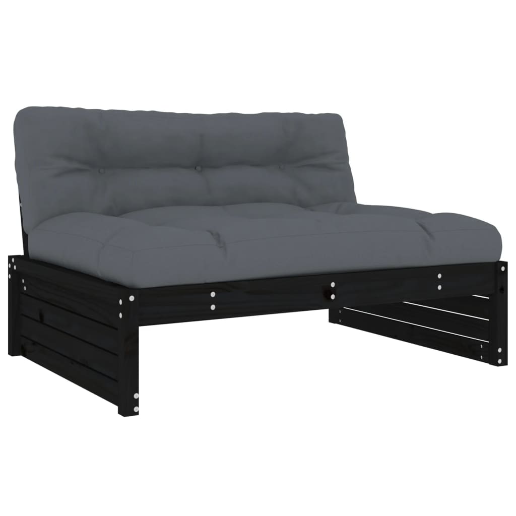 2pcs conjunto lounge jardim c/ almofadões madeira maciça preto