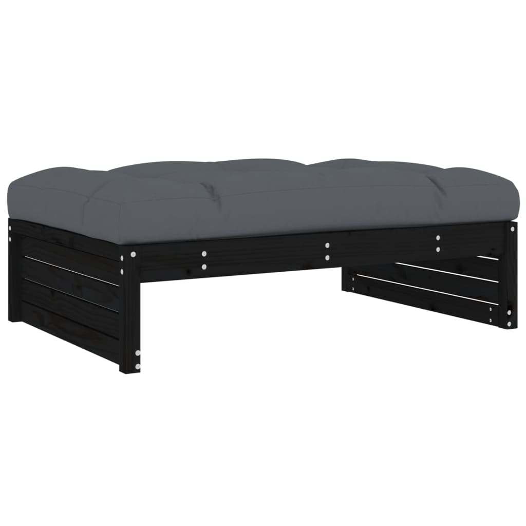 2pcs conjunto lounge jardim c/ almofadões madeira maciça preto