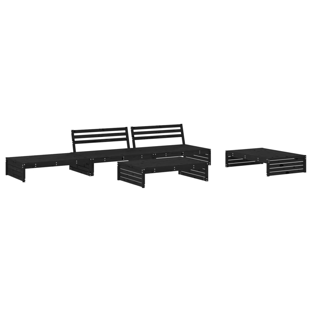 5pcs conjunto lounge jardim com almofadões madeira maciça preto