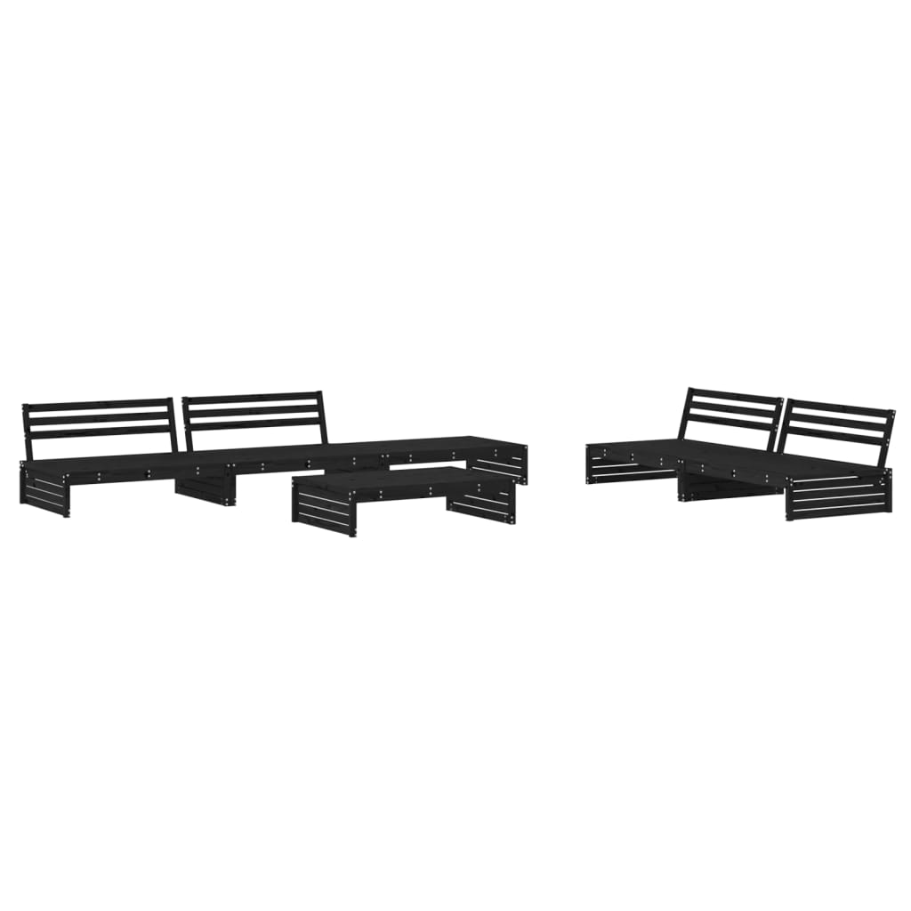 6pcs conjunto lounge jardim c/ almofadões madeira maciça preto