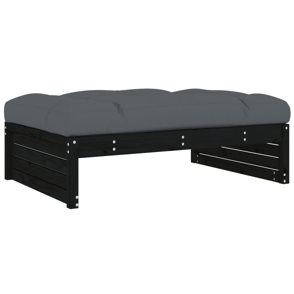 6pcs conjunto lounge jardim c/ almofadões madeira maciça preto