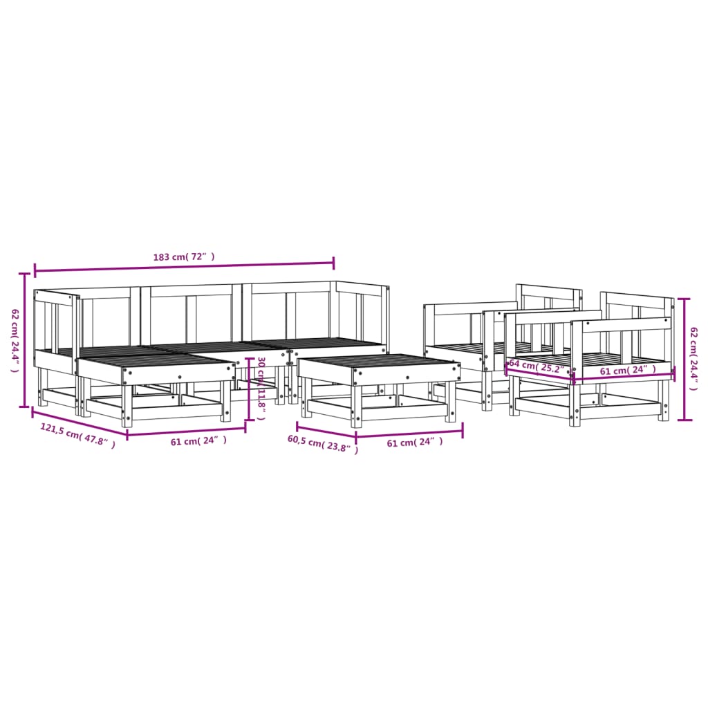 7 pcs conjunto lounge de jardim pinho maciço branco