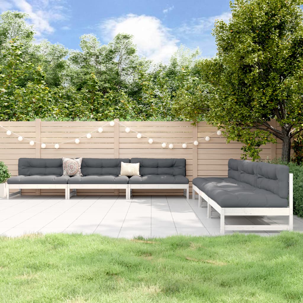 6 pcs conjunto lounge de jardim pinho maciço branco