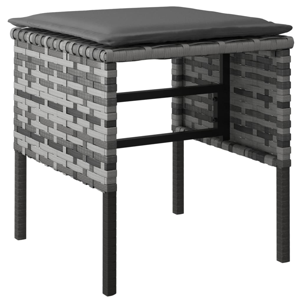 6 pcs conjunto de jantar p/ jardim c/ almofadões vime PE cinza