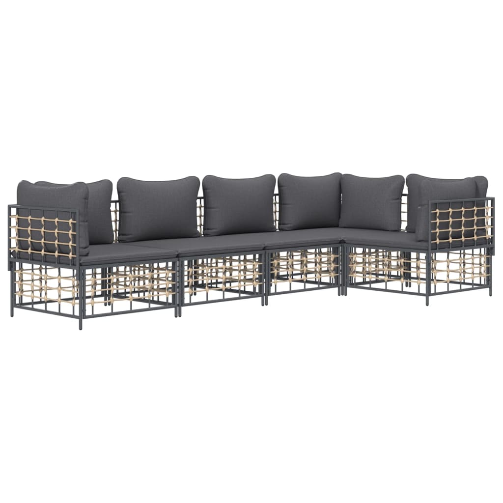 5 pcs conjunto lounge de jardim c/ almofadões vime PE antracite