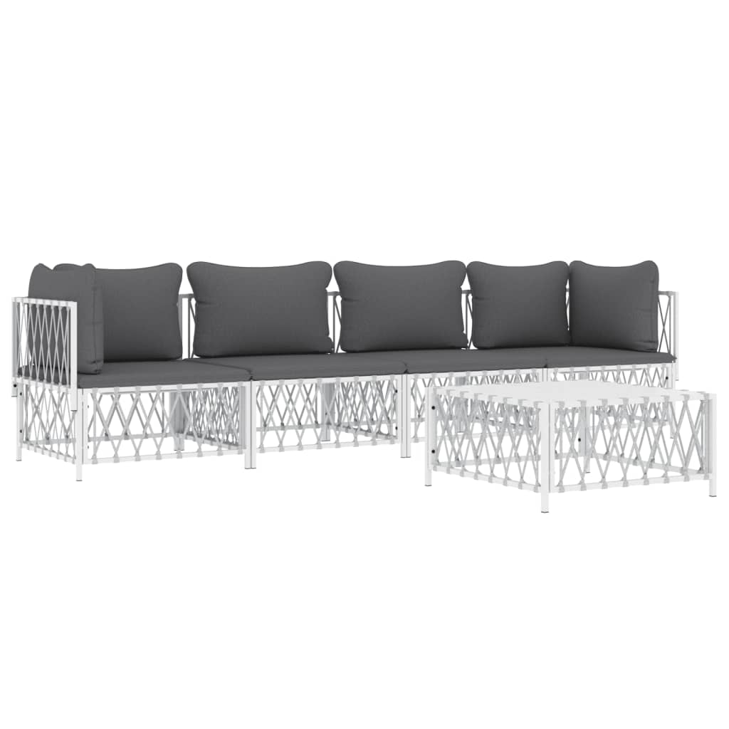 5 pcs conjunto lounge de jardim com almofadões aço branco
