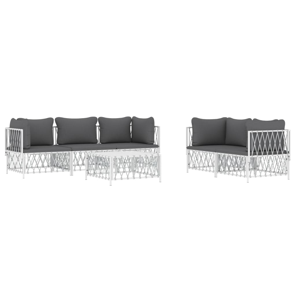 6 pcs conjunto lounge de jardim com almofadões aço branco
