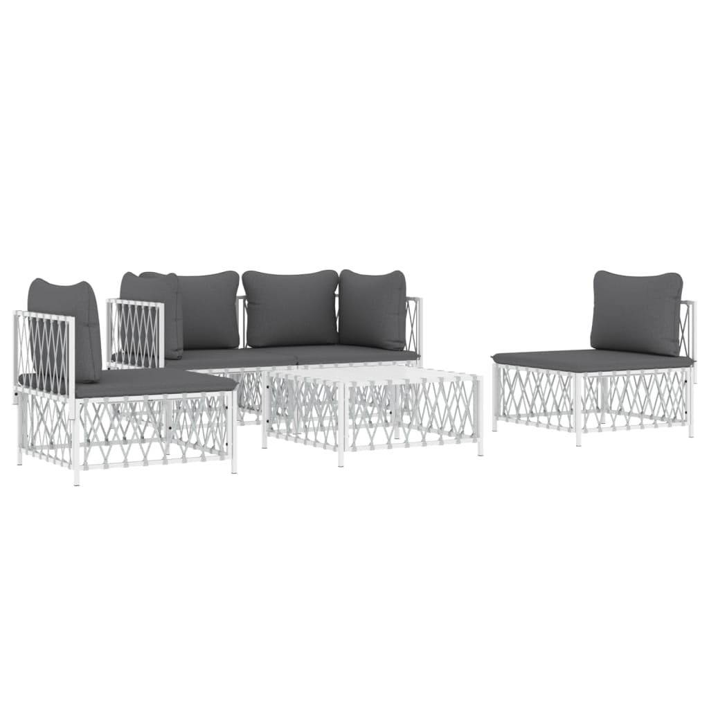 5 pcs conjunto lounge de jardim com almofadões aço branco