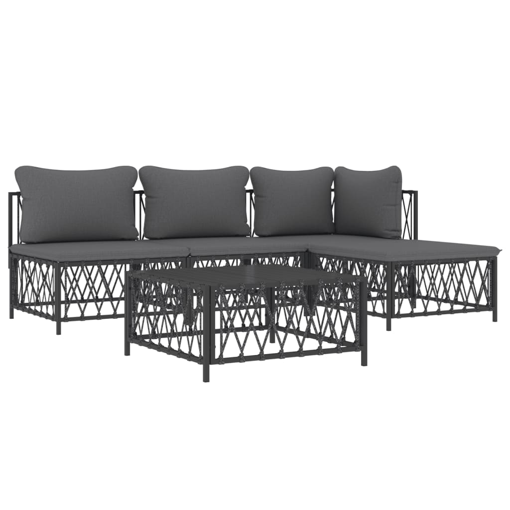 5 pcs conjunto lounge de jardim com almofadões aço antracite