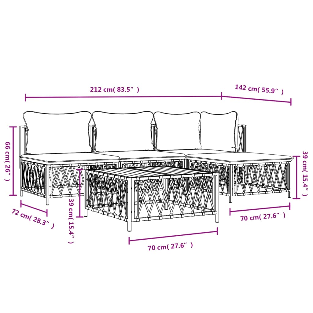 5 pcs conjunto lounge de jardim com almofadões aço antracite