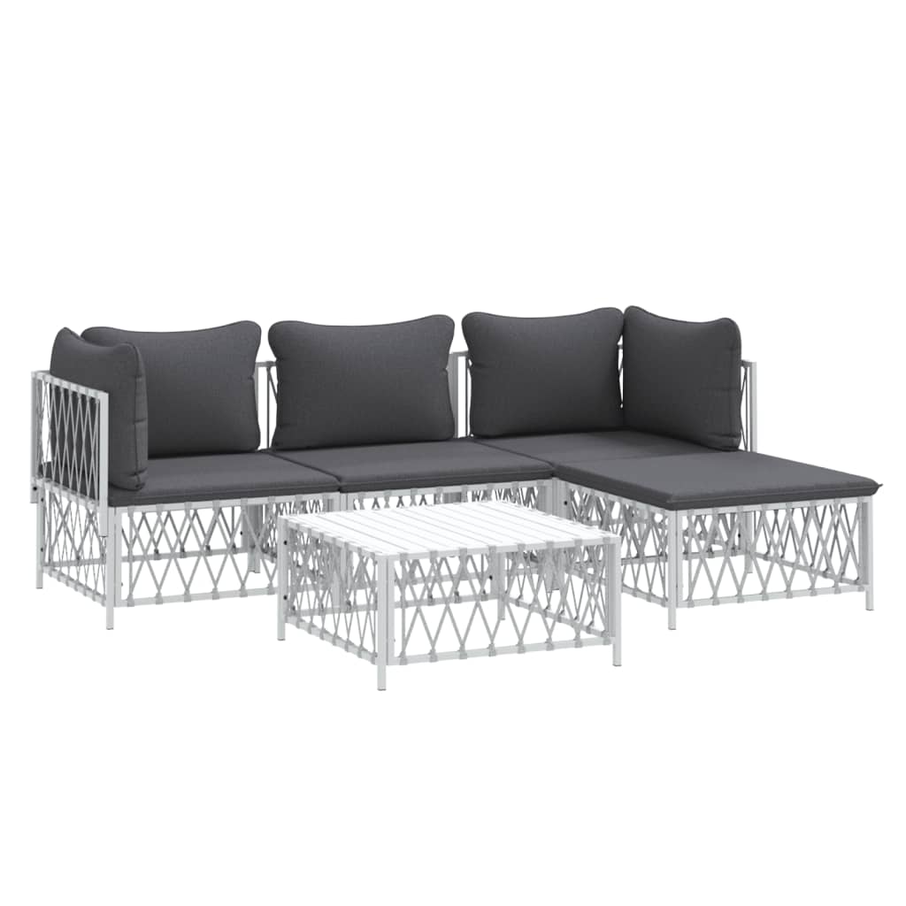 5 pcs conjunto lounge de jardim com almofadões aço branco
