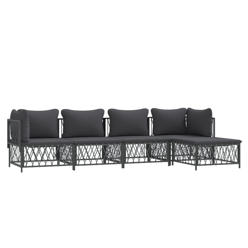 5 pcs conjunto lounge de jardim com almofadões aço antracite