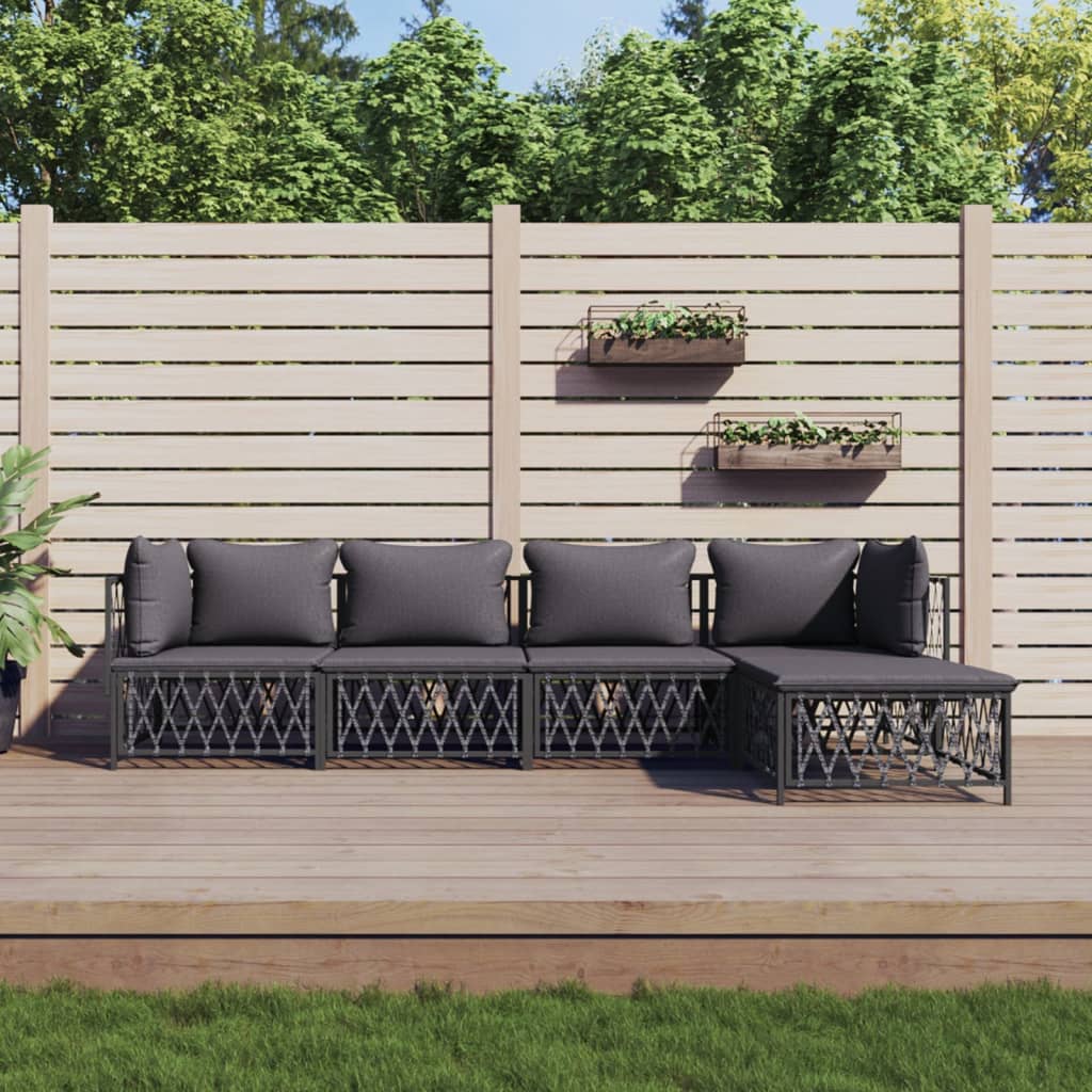 5 pcs conjunto lounge de jardim com almofadões aço antracite